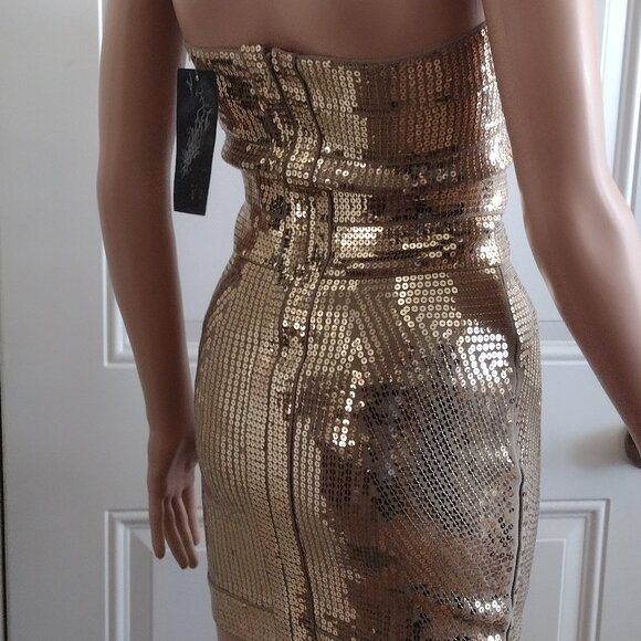 Rachael G Strapless Gold Beaded Dress, Size S - Picture 5 of 16